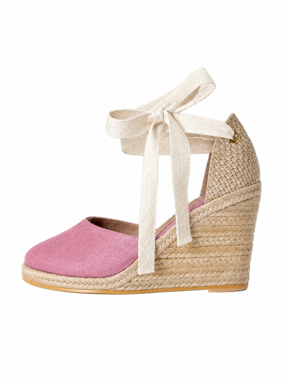 Pink Espadrille Wedge with Cream Ankle Tie